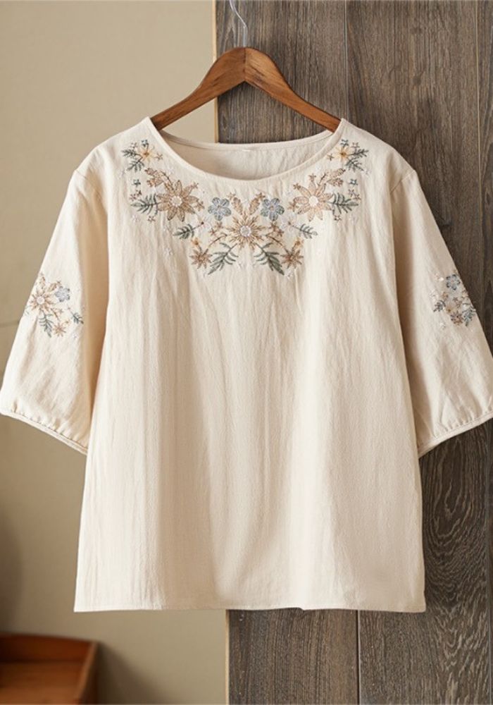 Floral Embroidered Flared Tunic Top for Women | Elegant Casual Wear