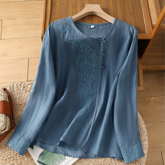 Long Sleeve Vintage-Inspired Cotton Top Shirt