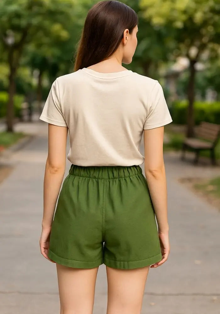 Buy Women's Premium Handwoven Green Cotton Shorts Women’s Fashion Online - We Shine