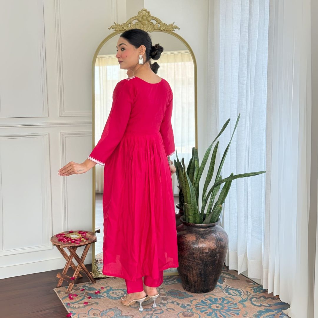Fuchsia Pink Anarkali Suit Set with Embroidered Dupatta – Aathado Ethnic Collection