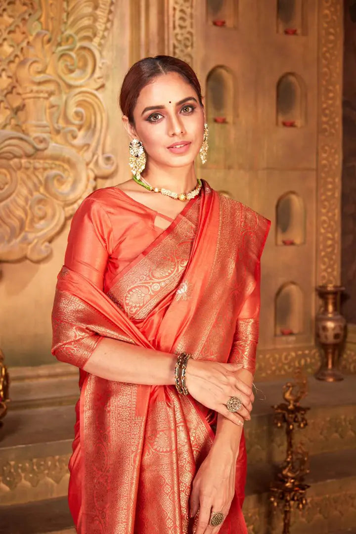 Buy Tiffany Gold Zari Work Banarasi Saree Women’s Fashion Online - We Shine India