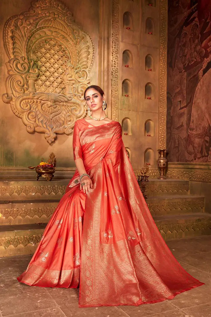 Buy Tiffany Gold Zari Work Banarasi Saree Women’s Fashion Online - We Shine India
