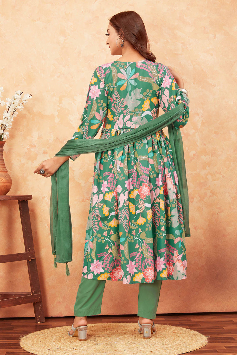 Green Floral Alia Cut Printed Suit Set