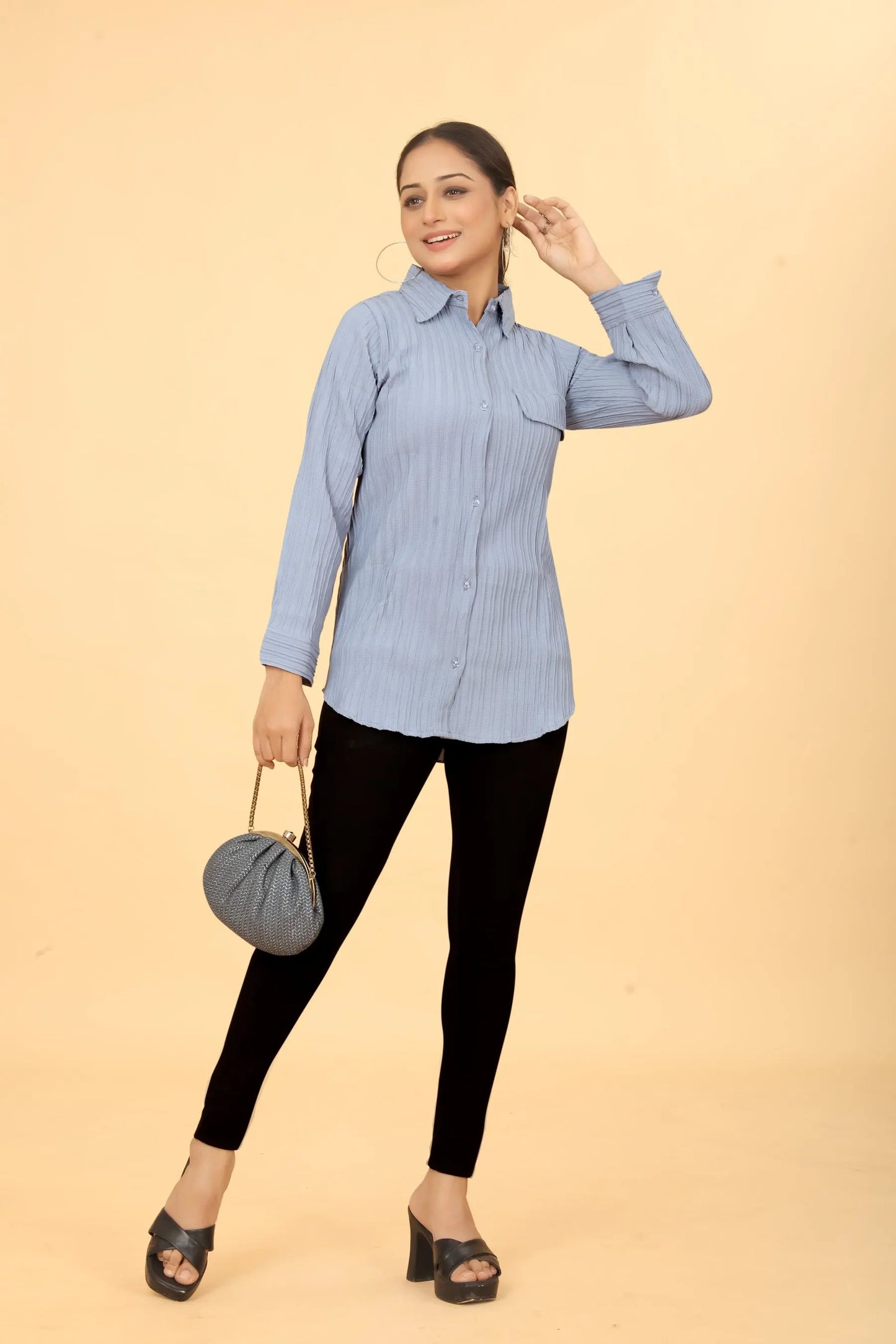 Buy Women's Button Down Collar Neck Top Women’s Fashion Online - We Shine India