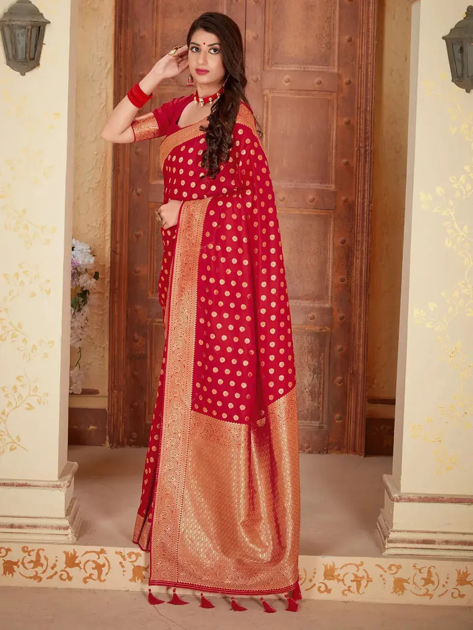 Buy Red Banarasi Pure Silk Saree Women’s Fashion Online - We Shine India