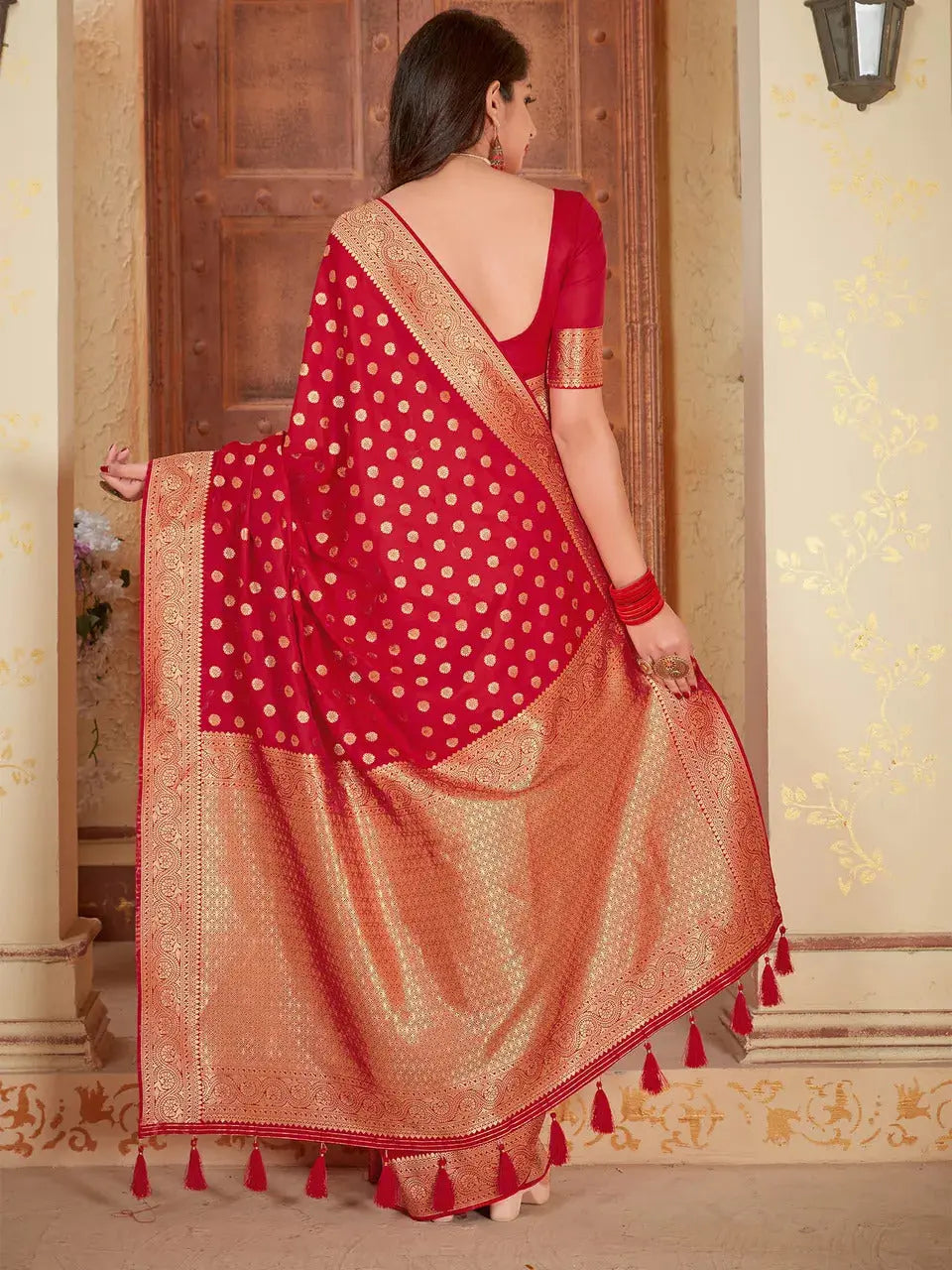 Buy Red Banarasi Pure Silk Saree Women’s Fashion Online - We Shine India