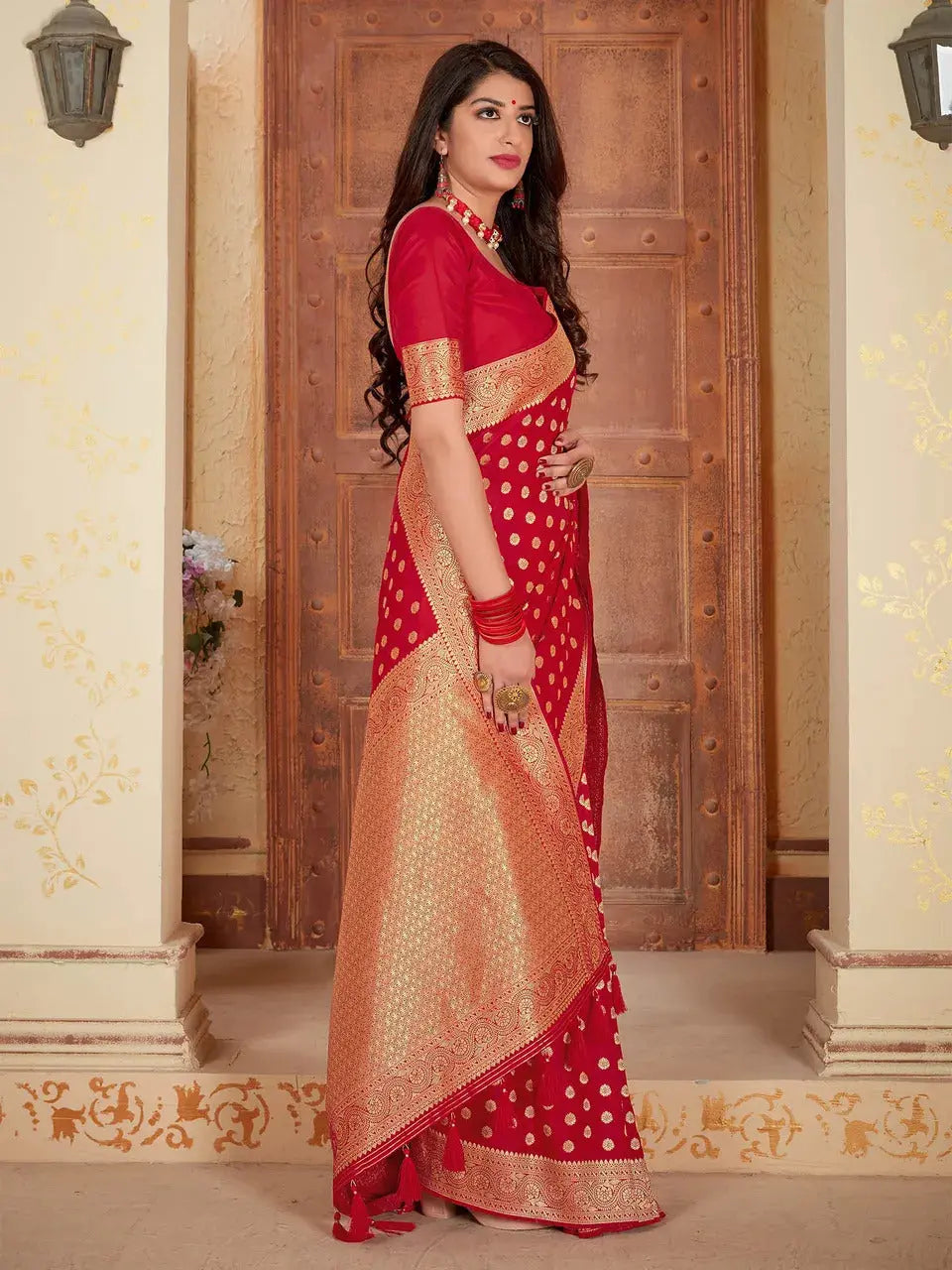 Buy Red Banarasi Pure Silk Saree Women’s Fashion Online - We Shine India