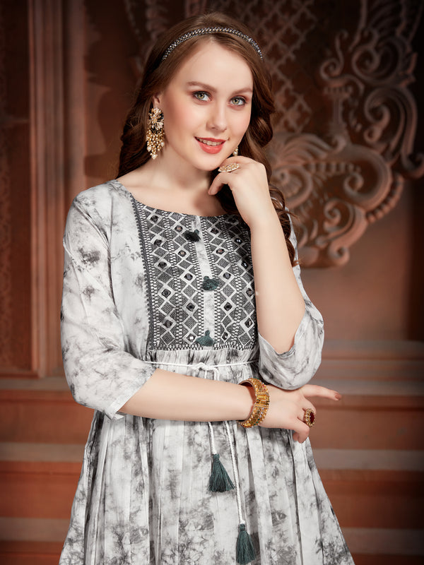 VINTAGE ETHNIC PURE MAL COTTON HEAVY EMBROIDERY RUFFLE TUNIC FOR WOMEN