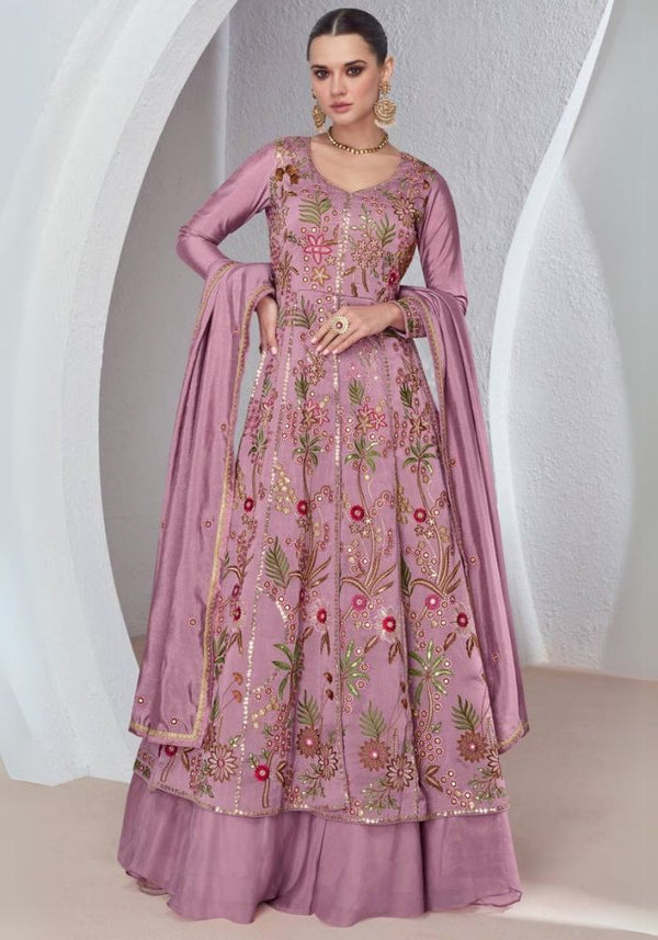 Viscose Silk Embroidered Gown with Skirt & Dupatta – Luxurious Drape