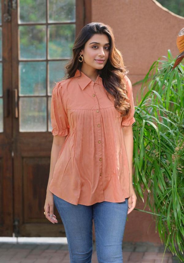 Heavy Rayon Solid Peach Half Sleeve Tunic