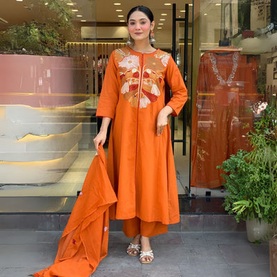 Embroidered Chanderi Silk Straight Kurta Set with Dupatta