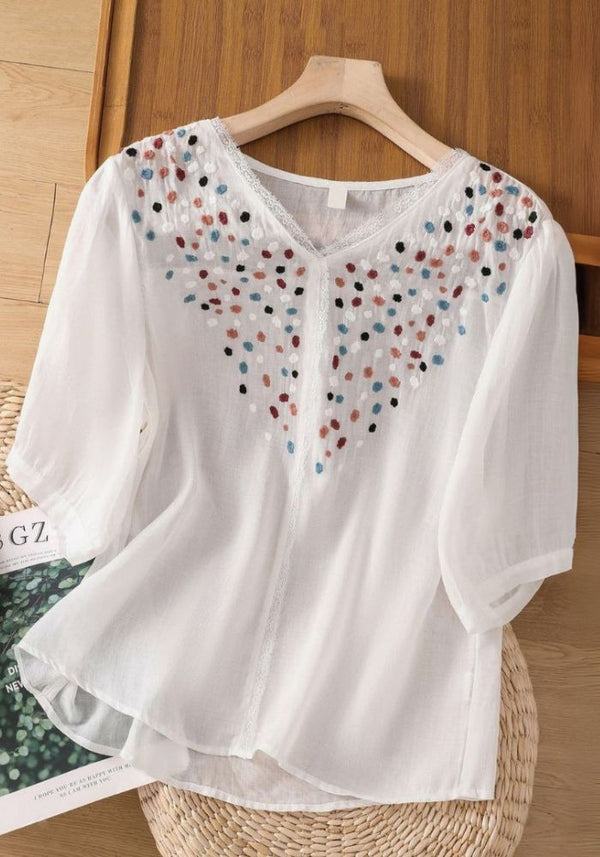 We Shine Women's Polka Embroidered Yoke Top