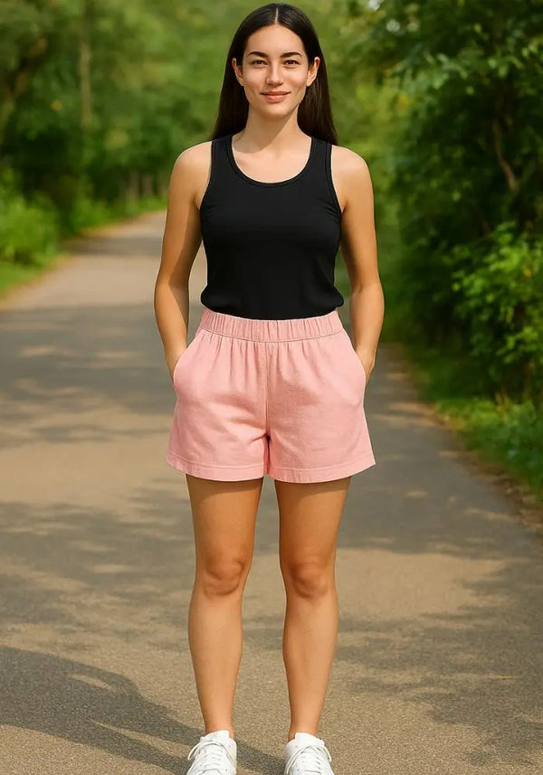 Women's Premium Handwoven Pink Cotton Shorts