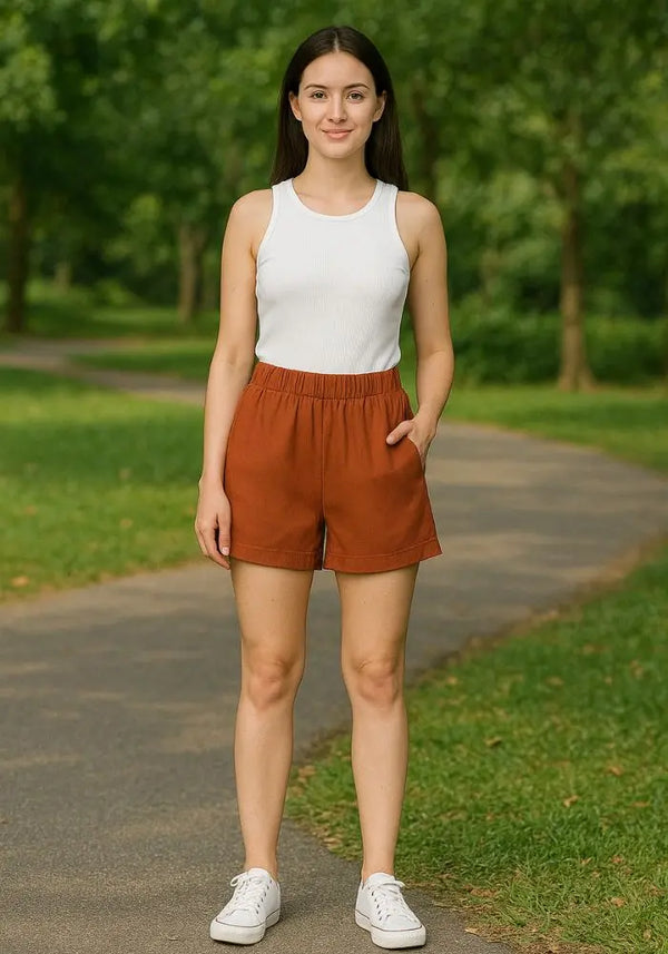 Women's Premium Handwoven Rust Cotton Shorts