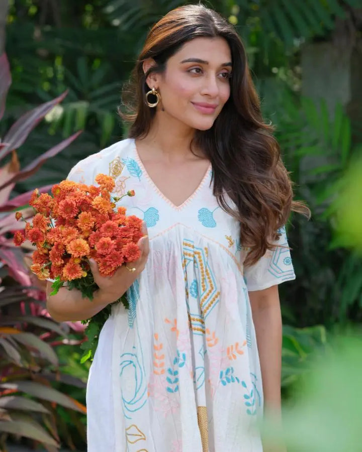 Buy Designer Pure Cotton Heavy Embroidery Dress For Women We