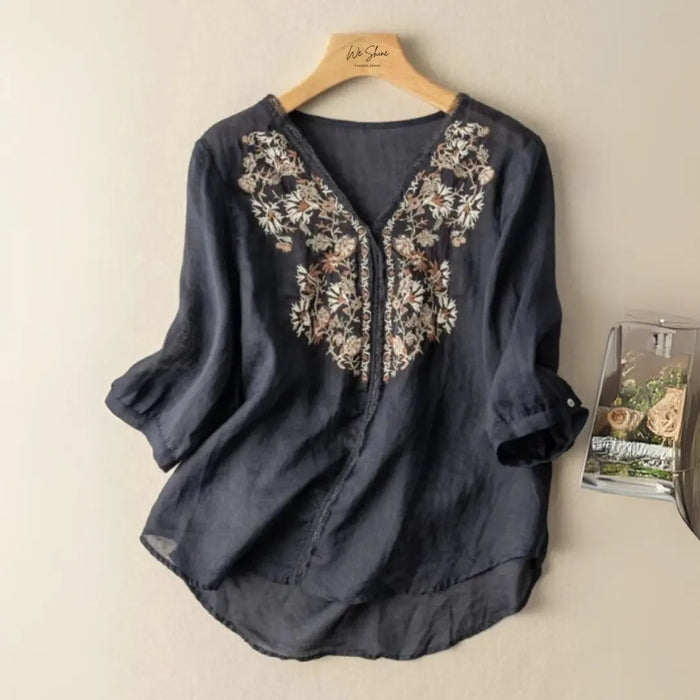 Midnight Floral Embroidered Casual Rayon Tunic