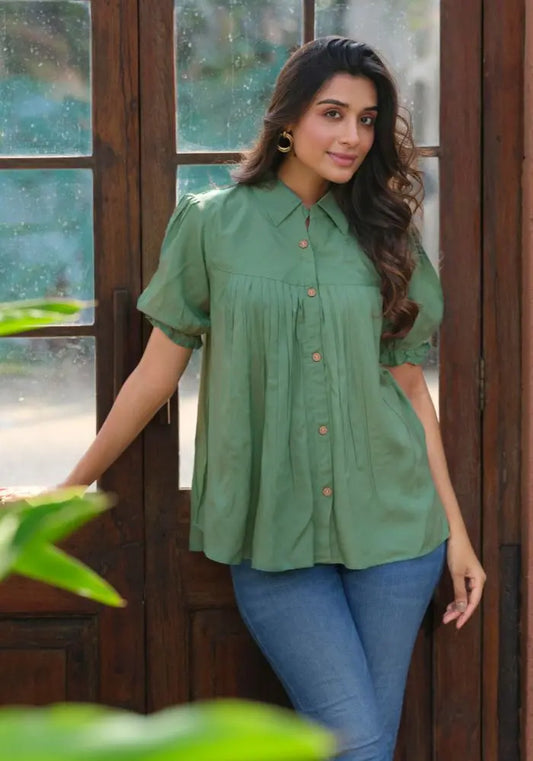 Buy Heavy Rayon Solid Green Half Sleeve Tunic  Women’s Fashion Online - We Shine