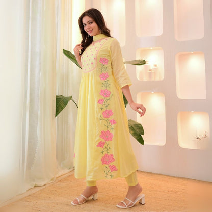 Sunshine Blossom Embroidered Suit Set with Parampara Silk with Organza Dupatta