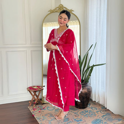 Fuchsia Pink Anarkali Suit Set with Embroidered Dupatta – Aathado Ethnic Collection