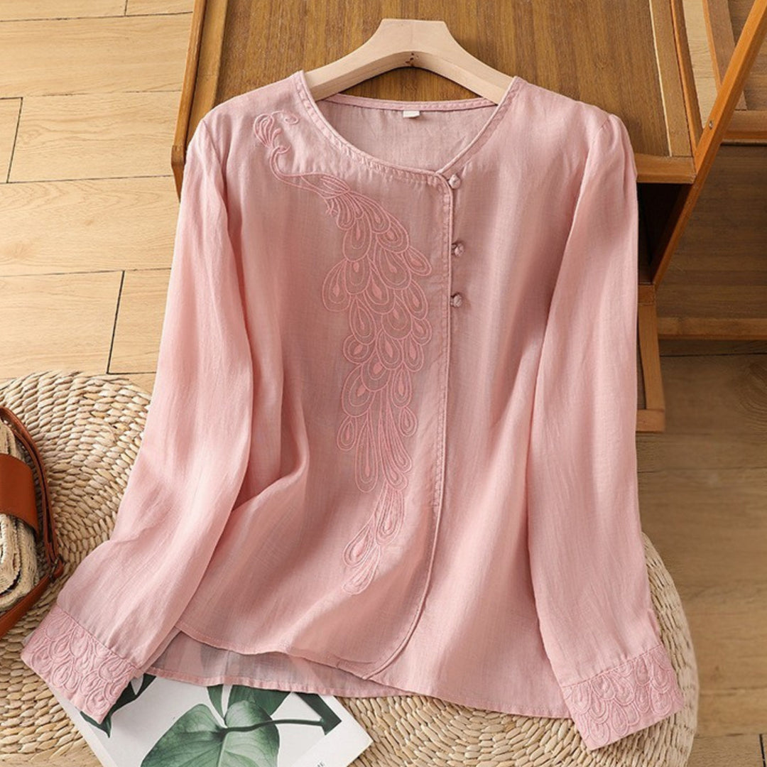 Long Sleeve Vintage-Inspired Cotton Top Shirt