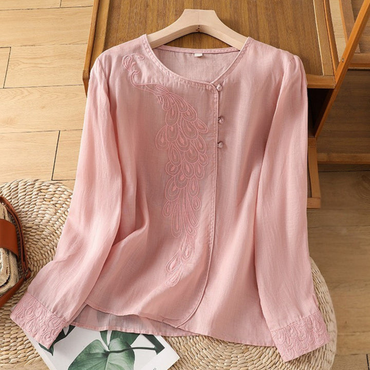 Long Sleeve Vintage-Inspired Cotton Top Shirt