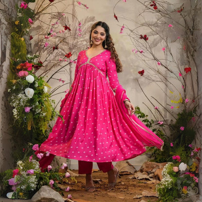 Elegant Pink Muslin Silk Embroidered Suit Set with Organza Dupatta