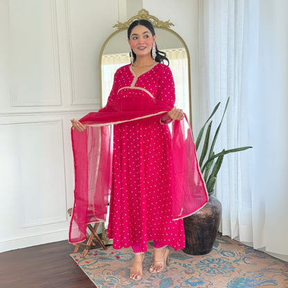 Elegant Pink Muslin Silk Embroidered Suit Set with Organza Dupatta