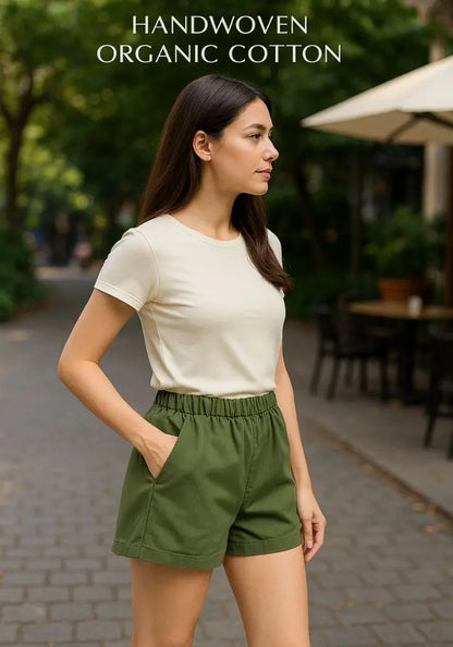 Buy Women's Premium Handwoven Green Cotton Shorts  Women’s Fashion Online - We Shine