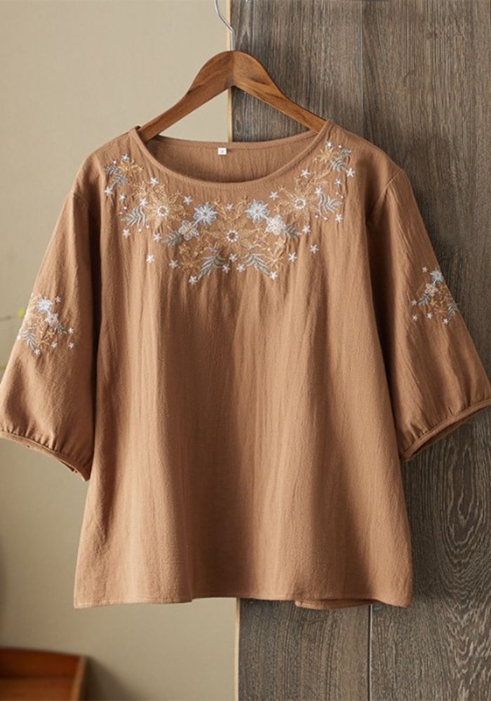 Floral Embroidered Flared Tunic Top for Women | Elegant Casual Wear