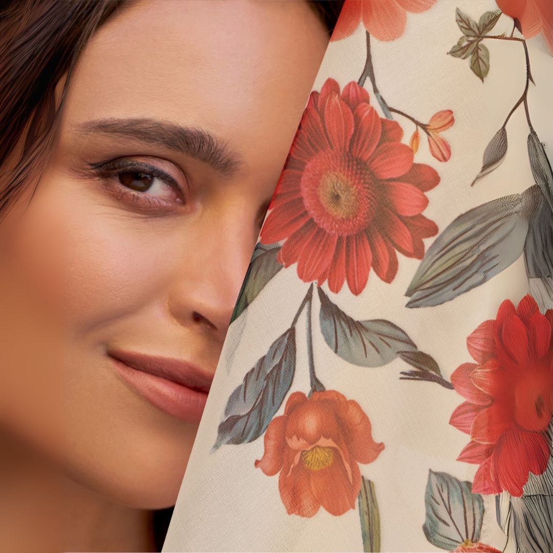 Ivory Bloom Embroidered Chanderi Silk Suit Set with Floral Dupatta