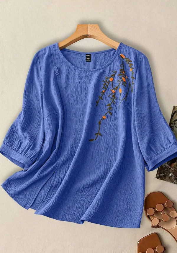 We Shine Rose Plus Plants Embroidery Lantern Sleeve Blouse
