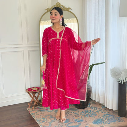 Elegant Pink Muslin Silk Embroidered Suit Set with Organza Dupatta