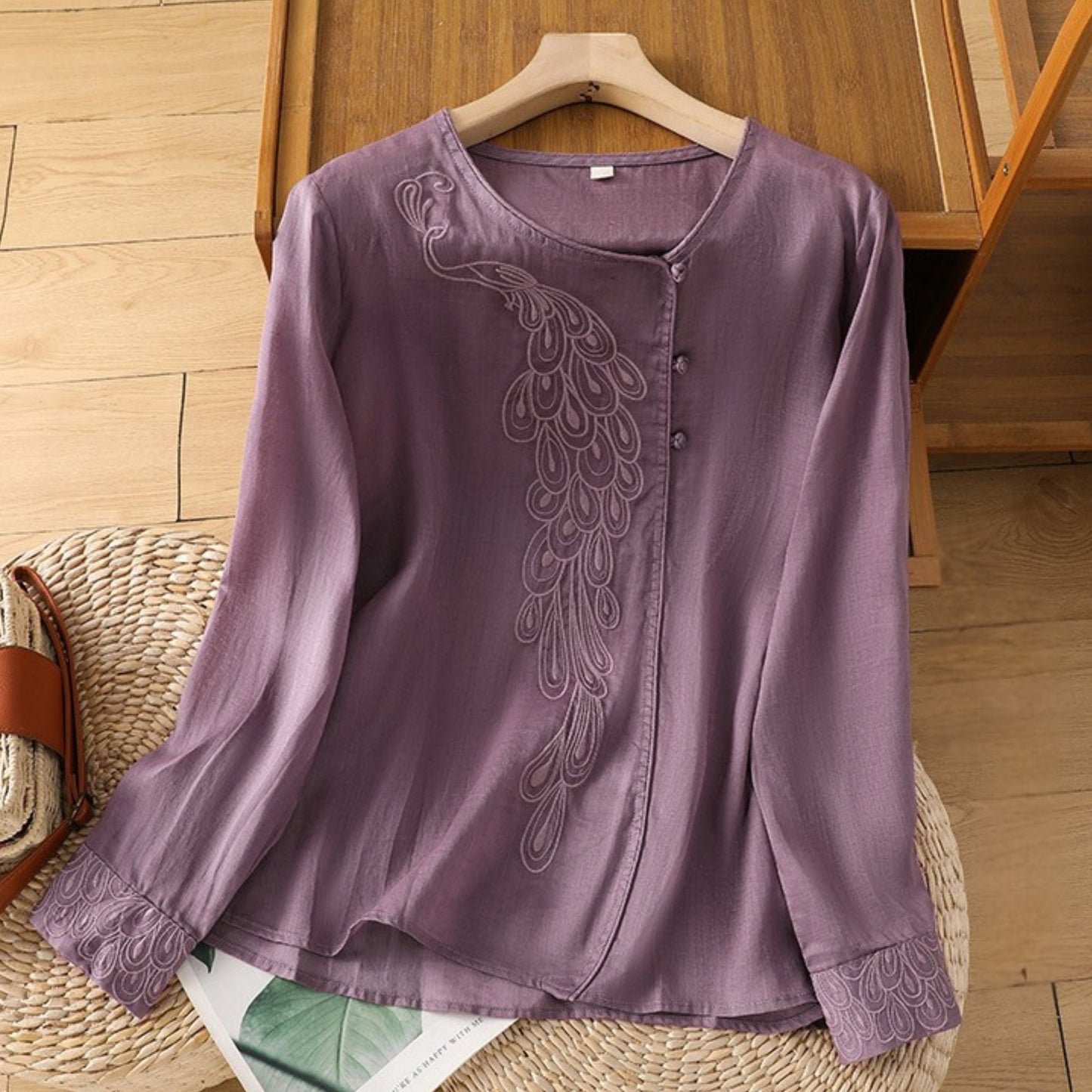 Long Sleeve Vintage-Inspired Cotton Top Shirt
