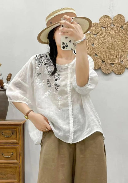 Elegant Floral Embroidered Tunic Top for Women | Soft Casual Wear