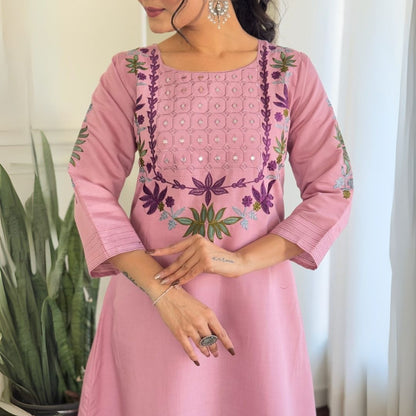 Lavender Embroidered Chanderi Silk Suit Set with Organza Dupatta