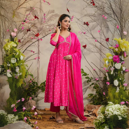 Elegant Pink Muslin Silk Embroidered Suit Set with Organza Dupatta