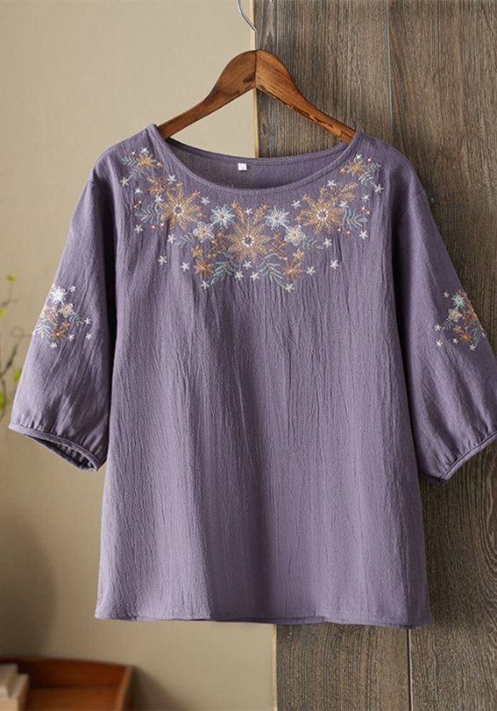 Floral Embroidered Flared Tunic Top for Women | Elegant Casual Wear