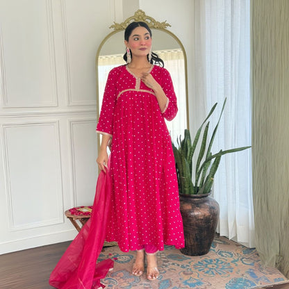 Elegant Pink Muslin Silk Embroidered Suit Set with Organza Dupatta