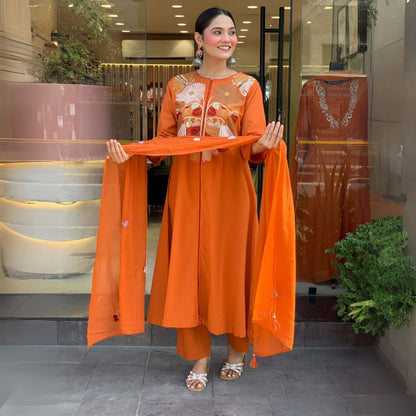 Embroidered Chanderi Silk Straight Kurta Set with Dupatta