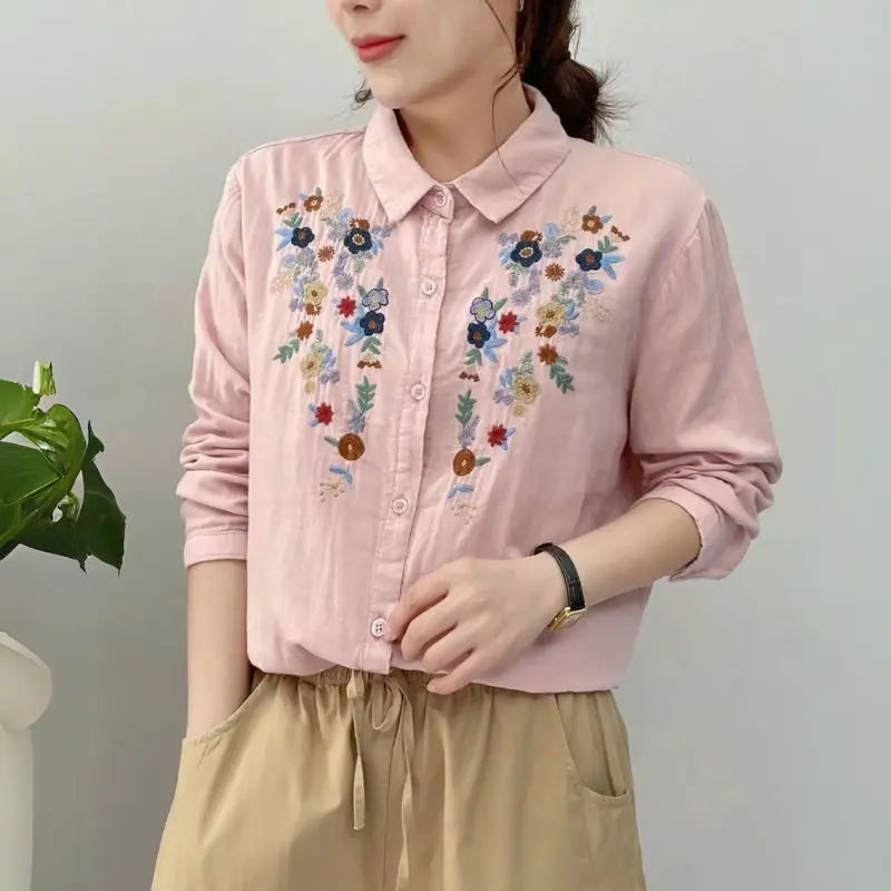 Buy Women's Floral Embroidery Cotton Shirt  Women’s Fashion Online - We Shine