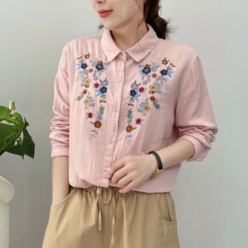 Women's Floral Embroidery Cotton Shirt