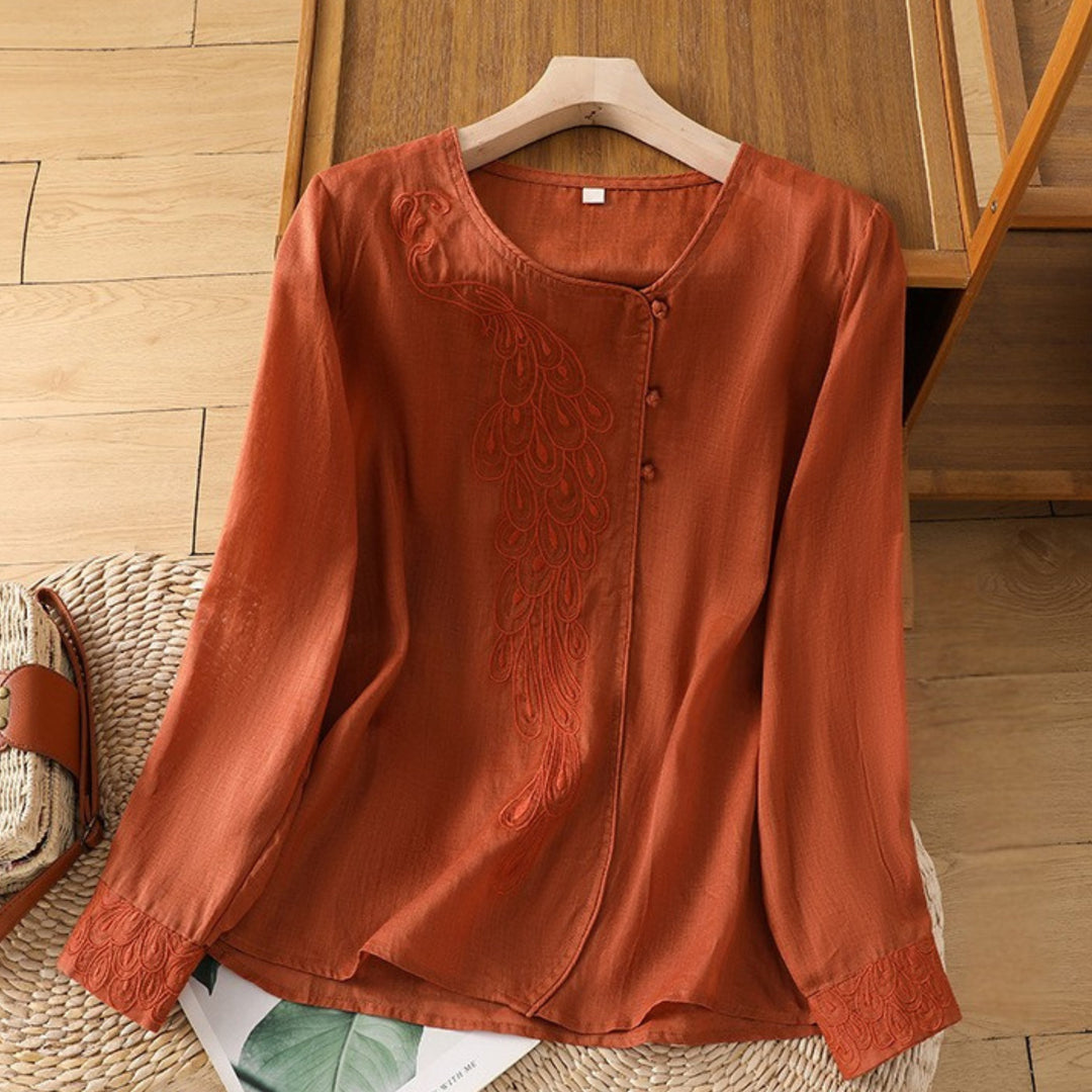 Long Sleeve Vintage-Inspired Cotton Top Shirt