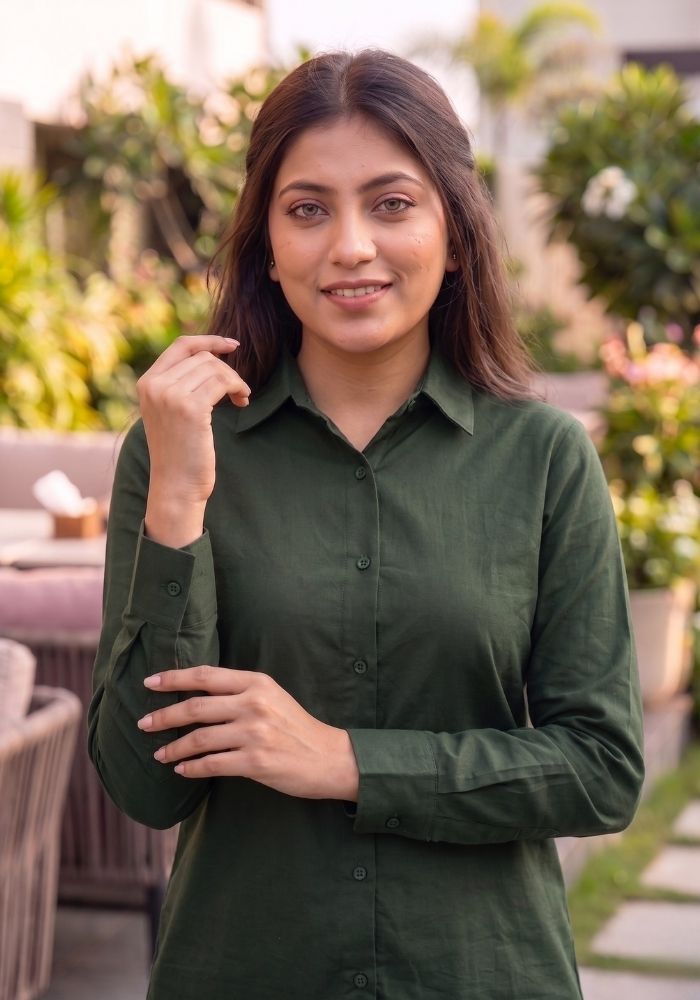 Women’s Cotton Shirt &amp; Flared Pant Teal Green Co-Ord Set