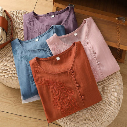 Long Sleeve Vintage-Inspired Cotton Top Shirt