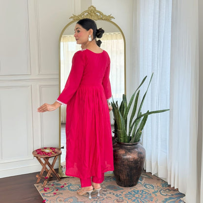 Fuchsia Pink Anarkali Suit Set with Embroidered Dupatta – Aathado Ethnic Collection