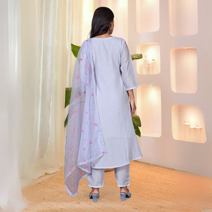 Elegant Sky Blue Embroidered Parampara Silk Suit with Organza Dupatta