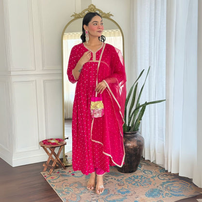 Elegant Pink Muslin Silk Embroidered Suit Set with Organza Dupatta