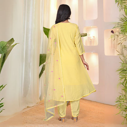 Sunshine Blossom Embroidered Suit Set with Parampara Silk with Organza Dupatta