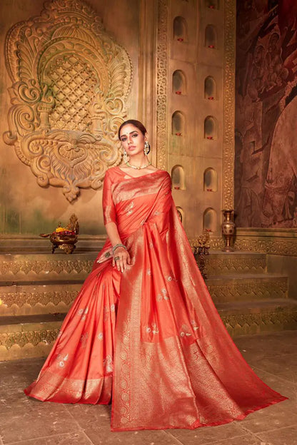 Buy Tiffany Gold Zari Work Banarasi Saree Women’s Fashion Online - We Shine India