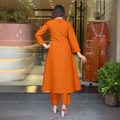 Embroidered Chanderi Silk Straight Kurta Set with Dupatta